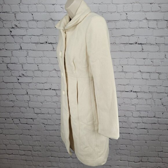 J.CREW Ivory Lady Day Wool Blend Buttoned Pockets Collared Lined Over Coat 2 - Picture 12 of 13